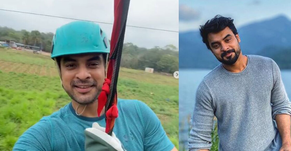 Tovino enjoys zipline ride at the Kuruva islands in Wayanad