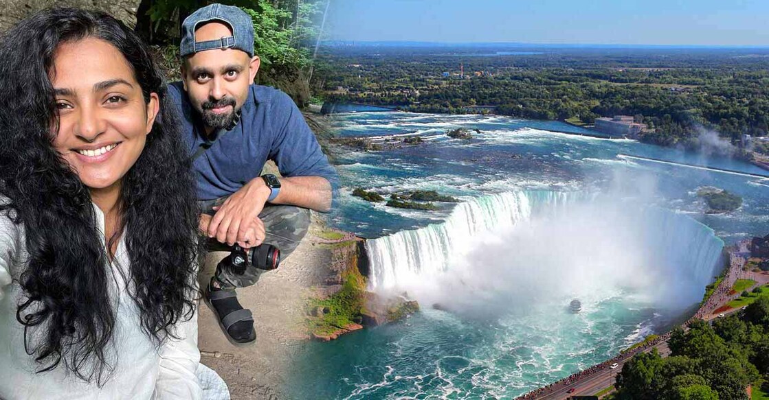 Parvathy enjoys an early morning hike to the Niagara Falls Parvathy with his brother. Photo: Instagram@par_vathy (R) The view of the Horseshoe Fall, Niagara Falls, Ontario, Canada. Photo: Shutterstock/Igor Sh