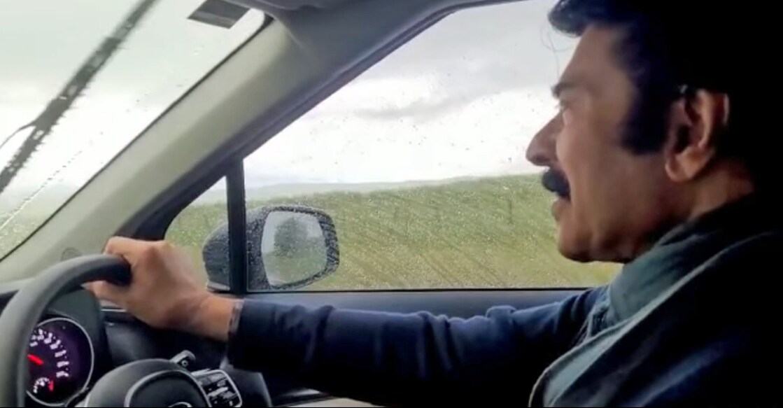 Screengrab from the Facebook video of Mammootty enjoying a long drive in the beautiful Australian countryside. 