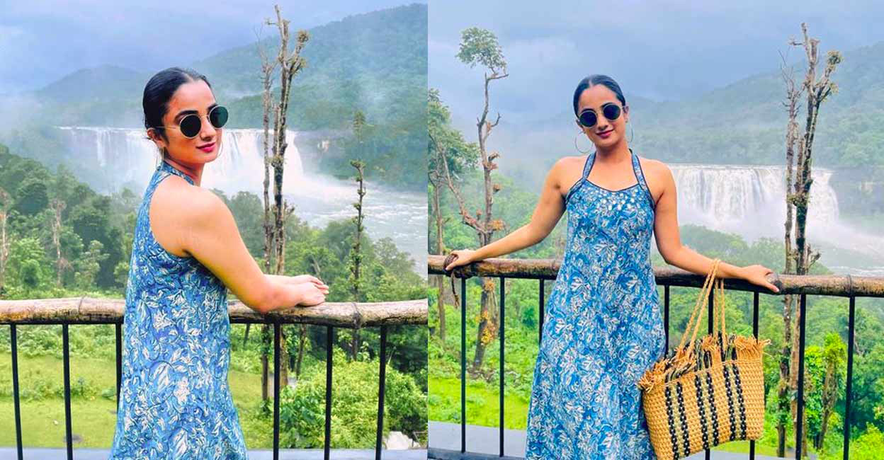 Namitha Pramod at Athirappilly Falls. Photo: Instagram@nami_tha_