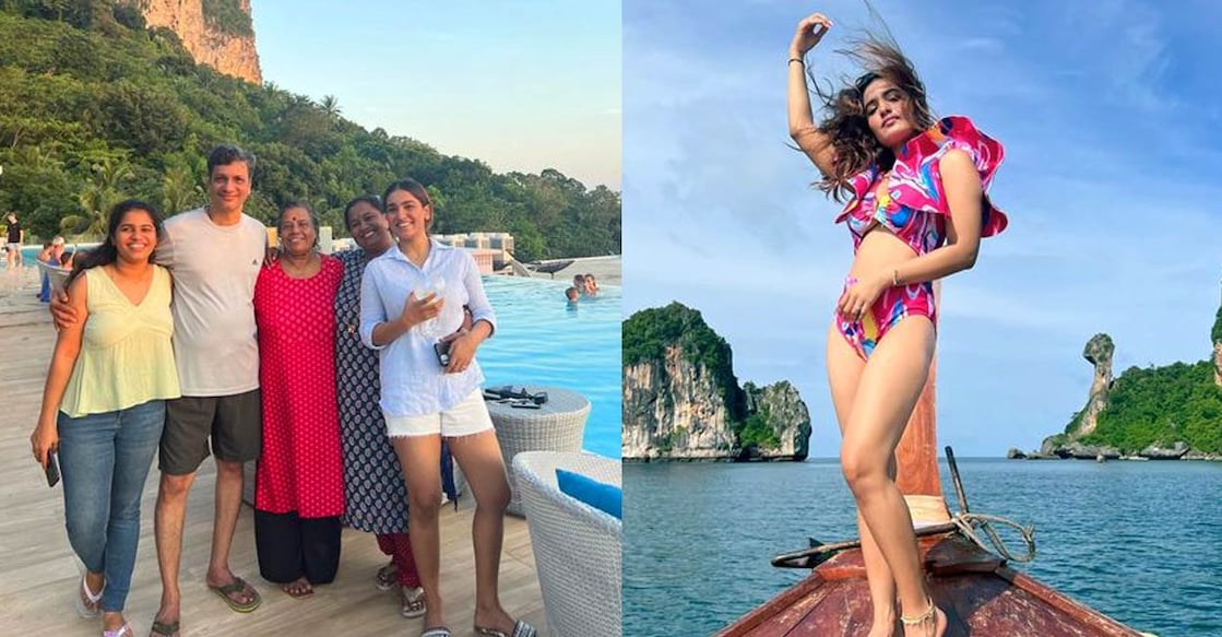( L) Saniya Iyappan with her family in Thailand.  (R) Saniya at Krabi, Thailand. Photo: Instagram @ _saniya_iyappan_