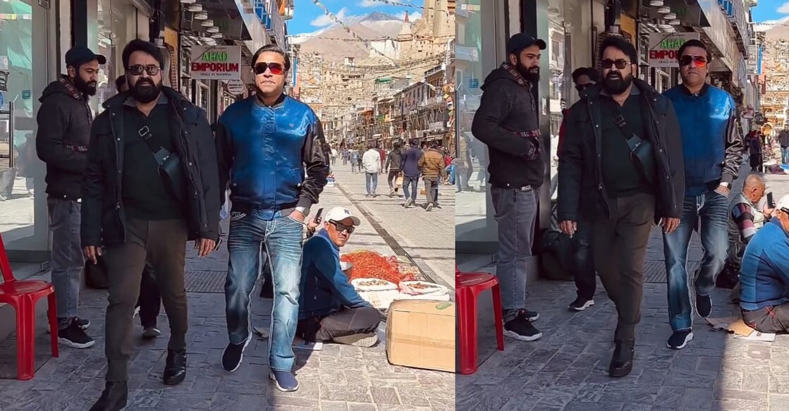 Mohanlal's friend Sameer Hamsa recently shared a video of the duo taking a walk in the Ladakh Market. Photo: Instagram/@sameer_hamsa