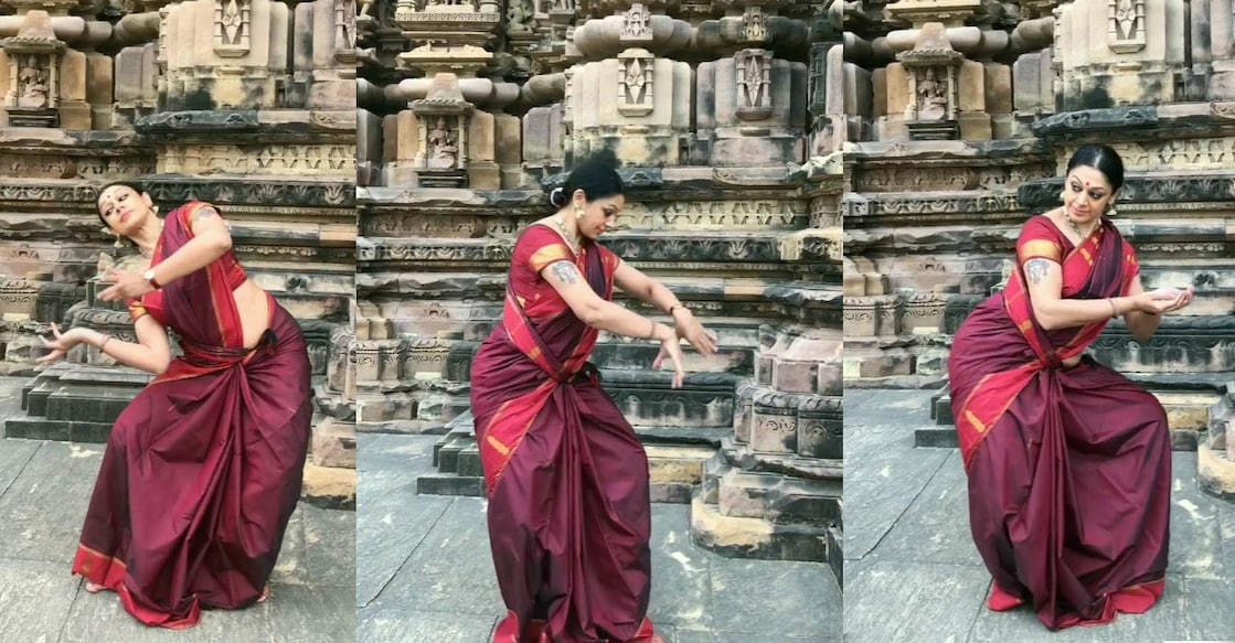 In a recent video, Shobana is seen dancing in front of the legendary stone sculptures of Khajuraho.