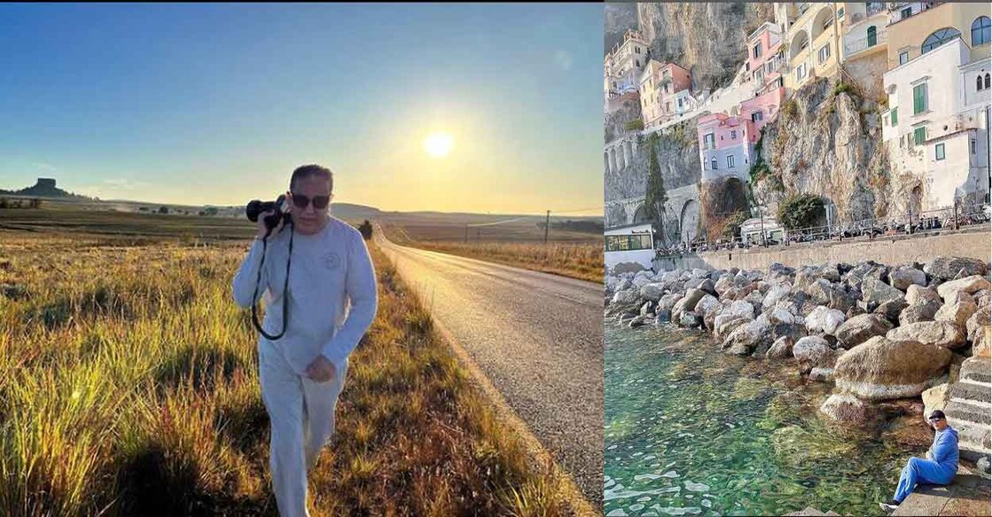 Kamal Haasan at Africa (left) and Italy (right). Photo: @ikamalhaasan/Instagram