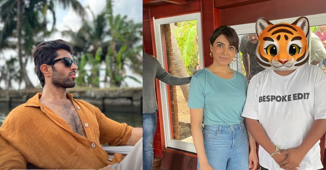 (L) Vijay Devarakonda, in a video captioned “Ride to work - In Kerala”, is seen enjoying a breezy boatride through the picturesque backwaters. , (R) A photograph of Samantha in Alappuzha being circulated on social media.