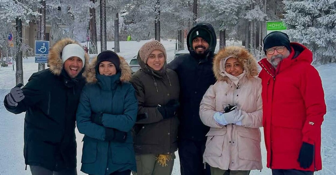 Kalidas Jayaram and Tarini with their family in Finland. Photo: kalidas_jayaram/Instagram