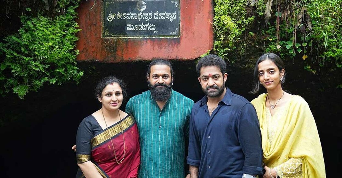  Junior NTR, Rishab Shetty, Prashant Neil and their wives visited the Keshavanatheshwara temple. Photo: Instagram/rishabshettyofficial