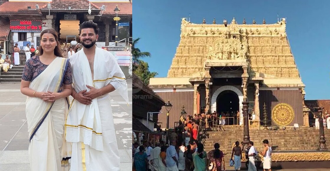 Suresh Raina and wife Priyanka at the Sree Padmanabhaswamy Temple. Photo: Instagram/sureshraina