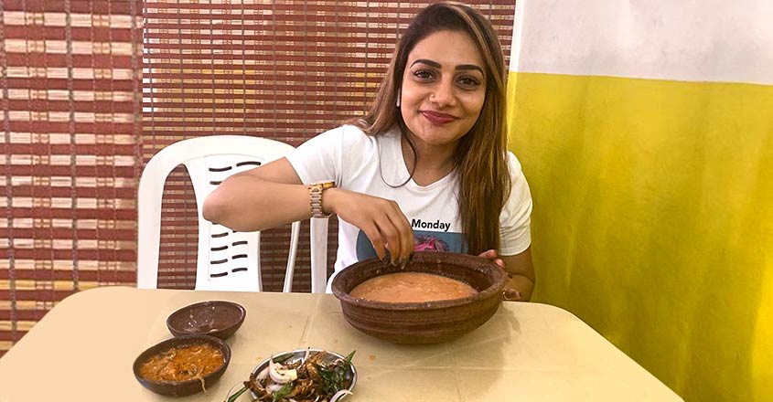 Rimi enjoys pazhankanji from Kanthari restaurant in Mangalore Rimi enjoys pazhankanji from Kanthari restaurant in Mangalore