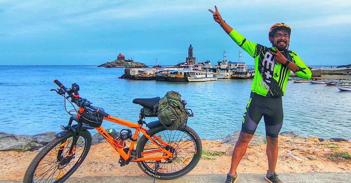 Avid traveller Vivek pedals from Kasaragod to Kanyakumari in style