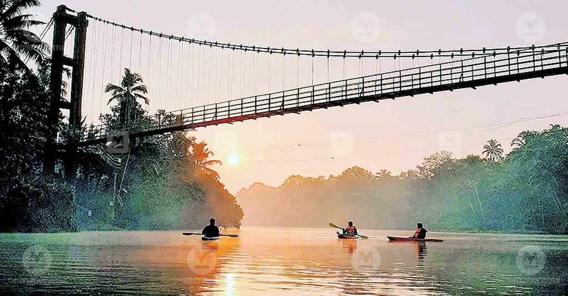 Tourists enjoying kayaking at Maravanthuruthu  as part of the Water Street project implemented by the Kerala Tourism. Photo: Manorama
