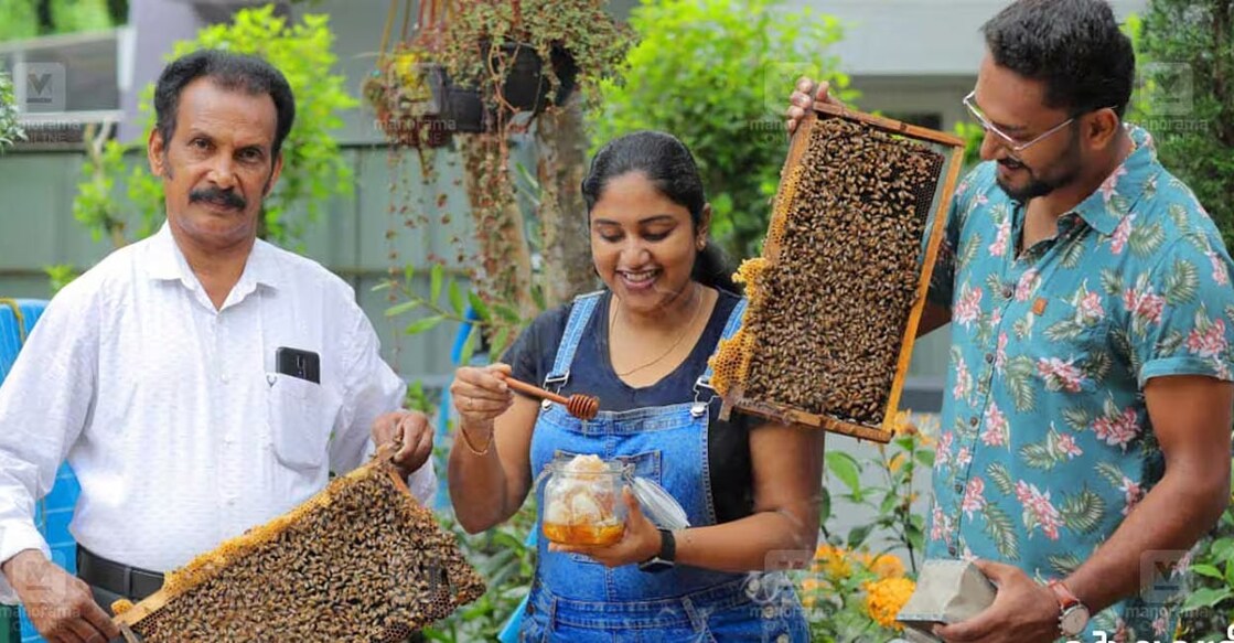 Philip Mathew from Kumily collects half a lakh litres of honey every year and sells it to the locals. Philip’s business empire has about 6,000 bee colonies, each housing hundreds of thousands of worker bees that collect honey. Photo: Karshakasree