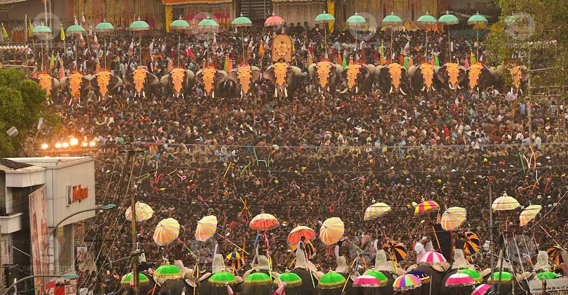Eight small poorams or neighbouring deities arrive to bow before Lord Vadakkunathan at Thrissur Pooram this year. Photo: Manorama/Russel Shahul