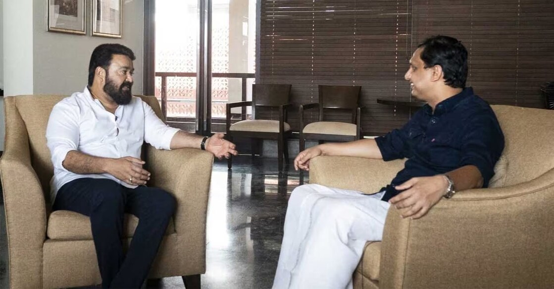 Mohanalal (left) with Kerala tourism minister Mohamed Riyas (right). Photo: P A Mohamed Riyas/Facebook