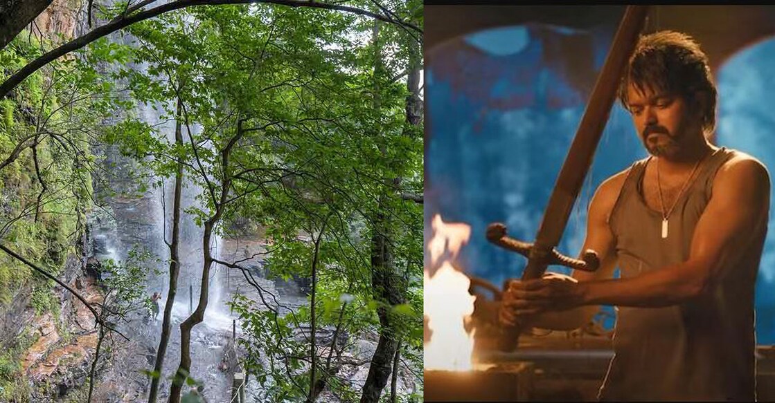 Vijay shot some fight scenes for 'Leo' in Talakona, which is known for its 270 ft waterfalls, deep forests and rich wildlife. Photo: Leo song screengrab/Shutterstock/V Dilip Kumar Reddy