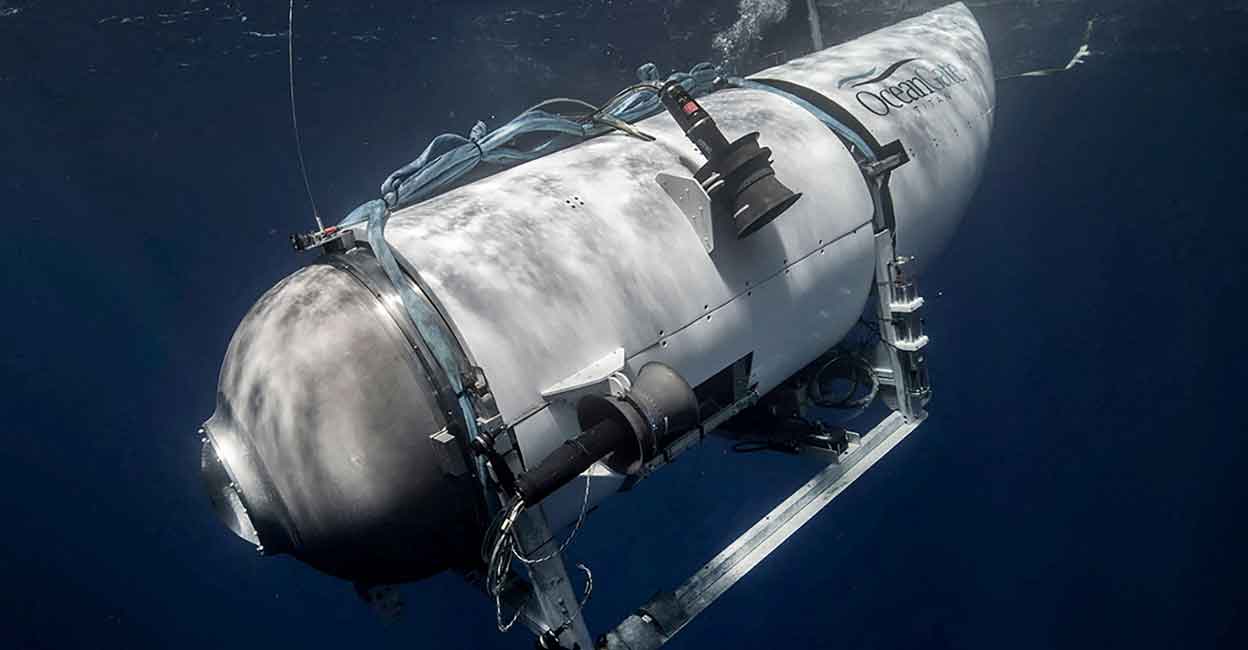 The Titan submersible, operated by OceanGate Expeditions to explore the wreckage of the sunken Titanic off the coast of Newfoundland, dives in an undated photograph. Photo: OceanGate Expeditions/Handout via REUTERS