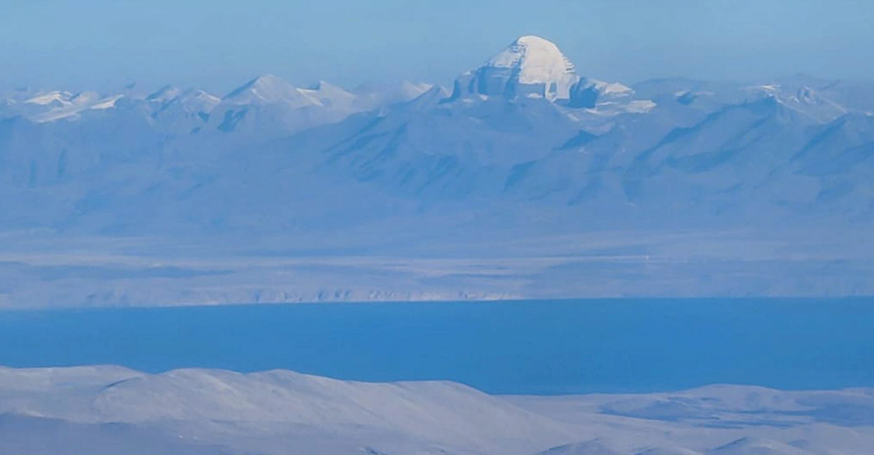 The Kailash Mansarovar as seen from the flight. Photo: PTI