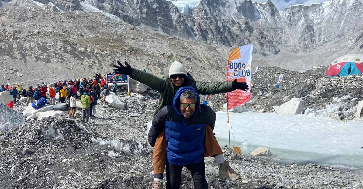 Shibu and his daughter Ann Maria during the Everest Base Camp trek. Photo: Special Arrangement