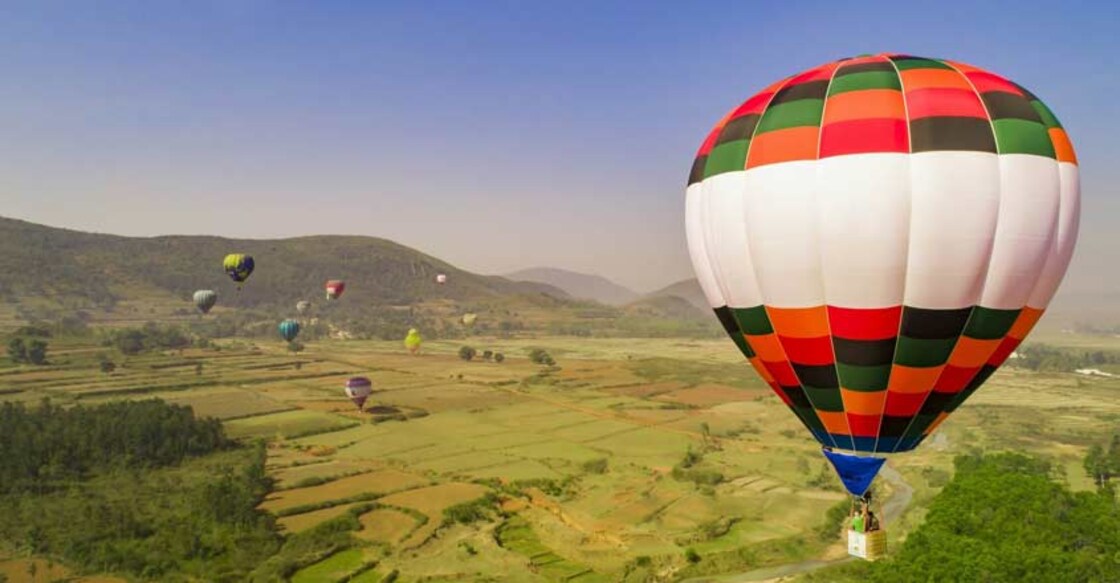 Hot air balloons flying over Araku valley.