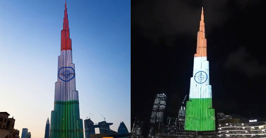 Dubai's Burj Khalifa lights up in Indian flag colours