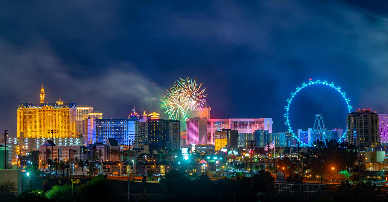  A burst of fireworks above the Las Vegas Strip celebrate the New Year's Eve Party on the Strip. File Photo from 2019/ Shutterstock Images