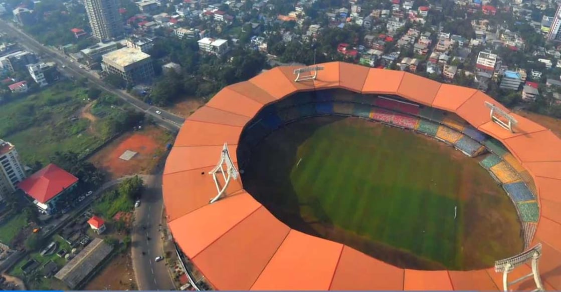 A bird's eye view of Jawaharlal Nehru Stadium in Kaloor. Photo: Manorama