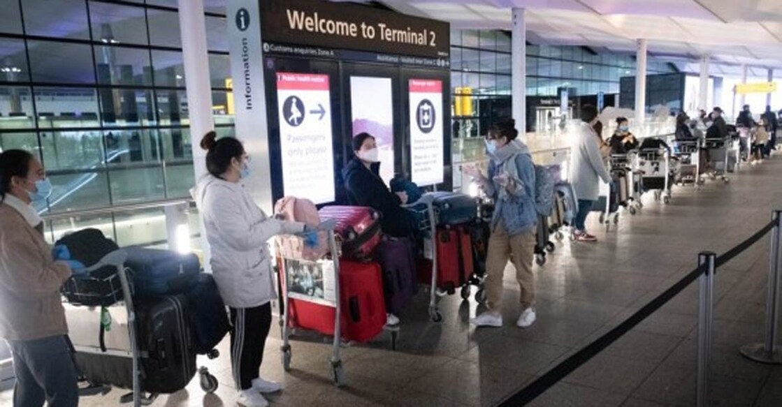 People queue to enter the departures area at Heathrow Airport in London, Britain, Dec. 21, 2020. (Photo by Tim Ireland/Xinhua/IANS)
