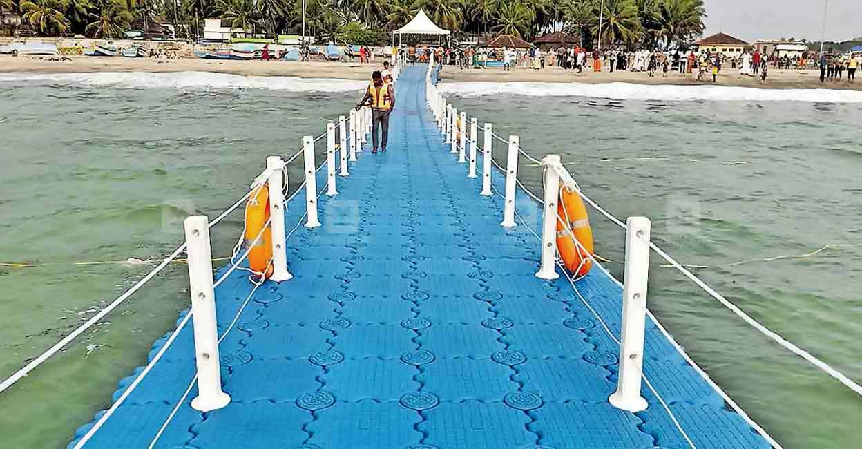 The bridge has been made of high-density polyethylene (HDPE) blocks, that float over the water.  Photo: Manorama