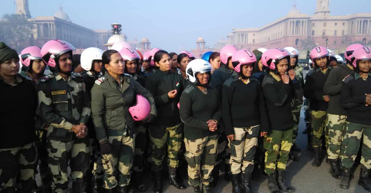 Women BSF bikers practicing on Rajpath for Republic Day Parade. BSF's women bikers. Photo: IANS