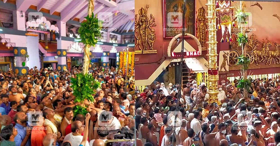 The flag hoisting ceremony at Paramekkavu and Thiruvambadi temples. Photo: Unni Kottackal