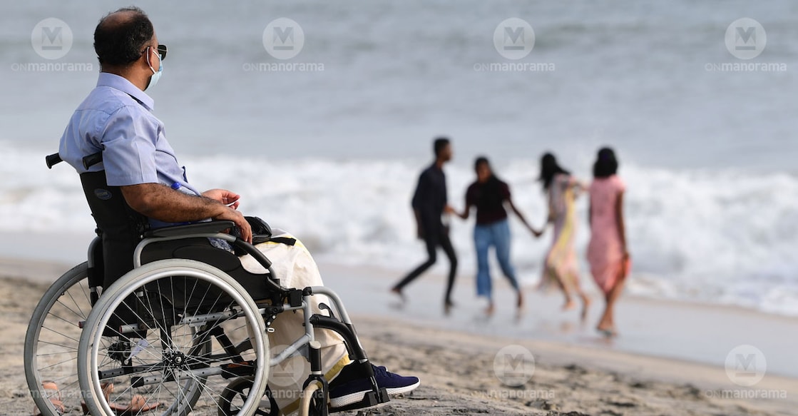 We deserve facilities and not charity: Stories of differently-abled travellers It's been long gap of 25 years since Rajeev Rajan from Kerala's Chengannur saw the sea since an accident two-and-a-decades back took away his ability to walk. Rajeev, who was bound to wheelchair ever since, paid a visit to the Alappuzha Beach recently accompanied by his brother's children. Photo: Manorama/Vignesh Krishnamurthy