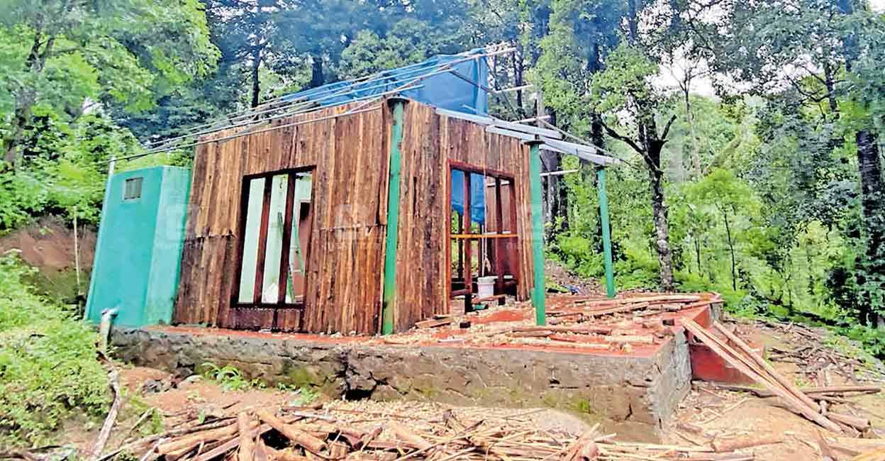 A log hut under construction in Gavi. Photo: Manorama