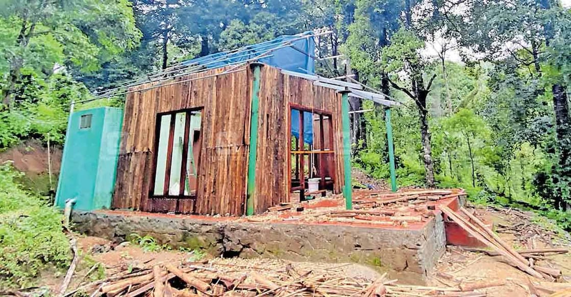 Log huts coming up at Gavi for tourists A log hut under construction in Gavi. Photo: Manorama