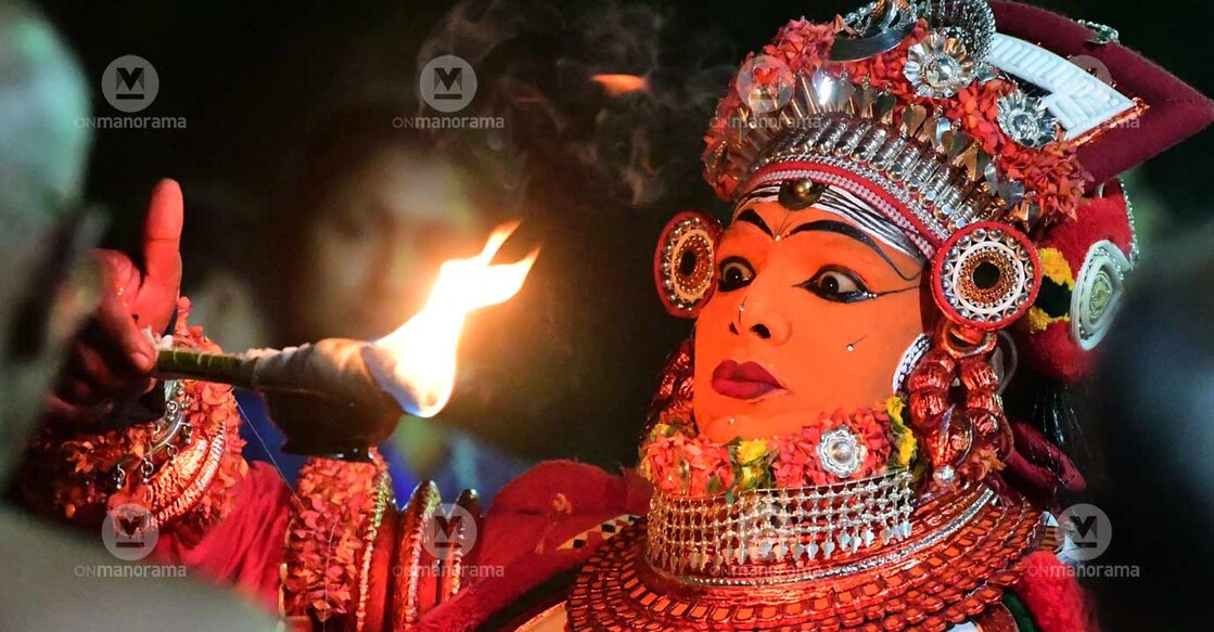 From a 'Vellattam' performance, a ritualistic enactment as part of the 'Gulikan Theyyam', at Pallikkunnu Thinakkal Tharavadu in Kerala's Kannur district in January, 2020. Photo: Manorama/Harilal SS