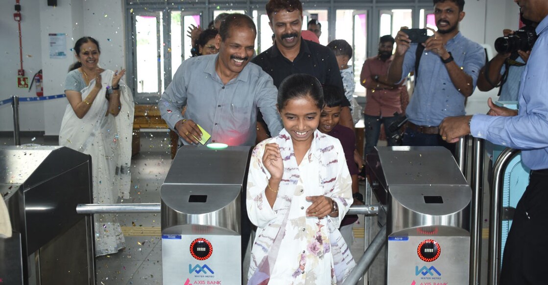 As Sanha crossed the entry gate, the Water Metro crossed a milestone with its passenger footfall touching the 10-lakh mark. Photo: Special Arrangement