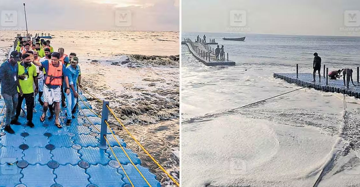 There were two tourists and six staff members on the bridge when about 10 metres in the middle of the 100-meter-long floating bridge was cut off, and it flowed into the sea.   File Photo
