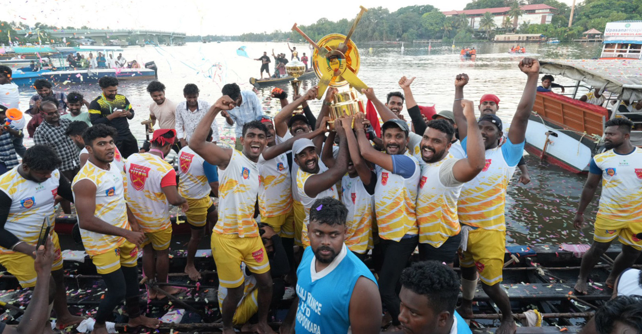 cbl-champions Rowers of team Tropical Titans celebrating with the trophy. Photo: Special arrangements