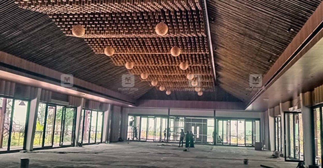 The ceiling with bamboo poles at the newly-built convention centre on the premises of the Kerala Tourism Development Corporation’s (KTDC’s) resort Waterscapes which, the authorities said, would provide perfect acoustics to the venue. Photo: Manorama