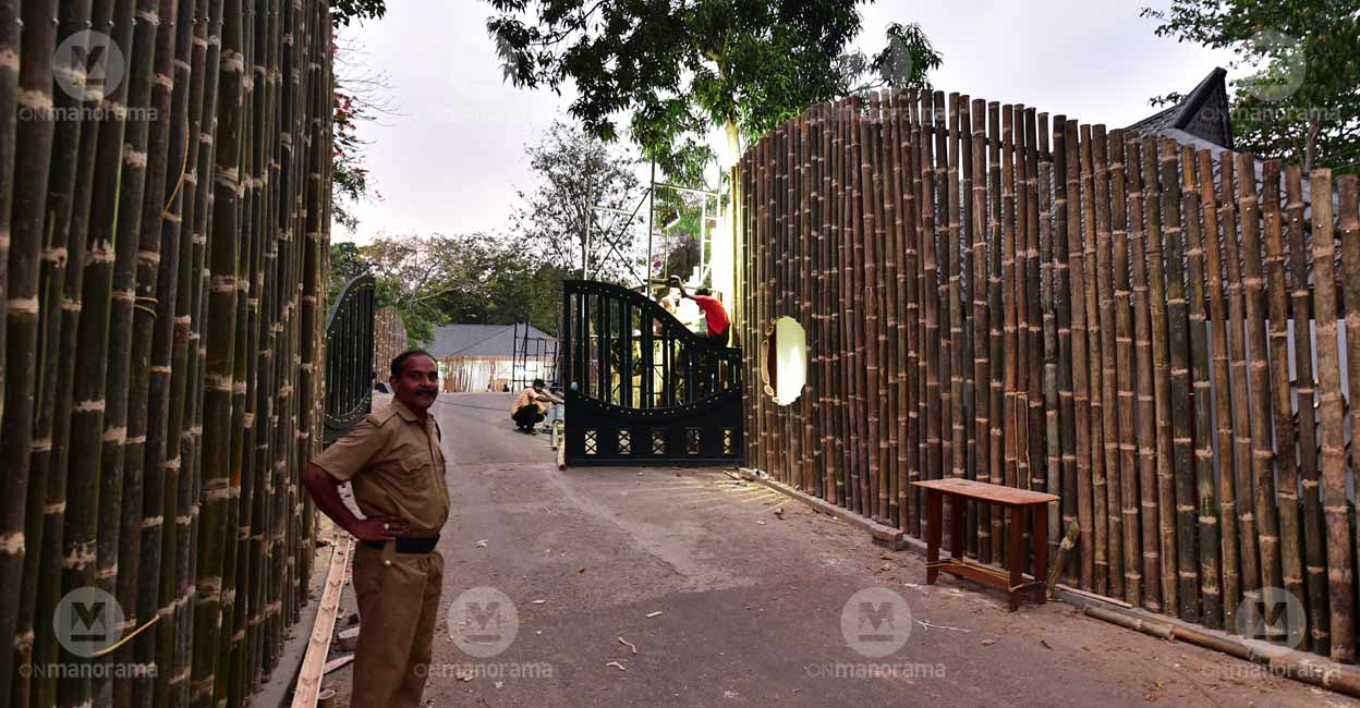 The entrance gate of the KTDC resort in Kumarakom spruced up with bamboo for the the officers’ meet to be held here as part of the G20 summit being hosted by India. Photo: Manorama/Rijo Joseph
