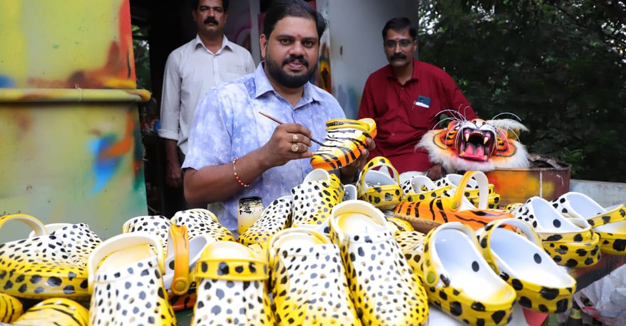 puli-kali-chappals For the first time in the history of Pulikali, Sitaram Mill Desham has introduced chappals for tigers. Photo: Special arrangement