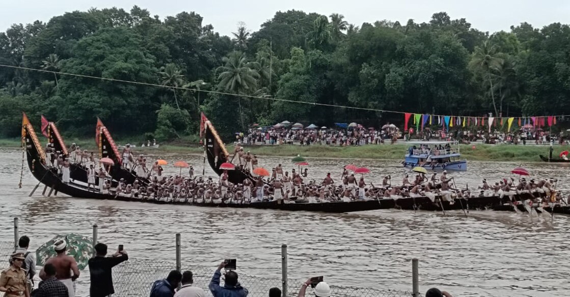 From the Aranmula Uthrattathi Vallamkali held at Pampa in Aranmula on Saturday. Photo: Manorama