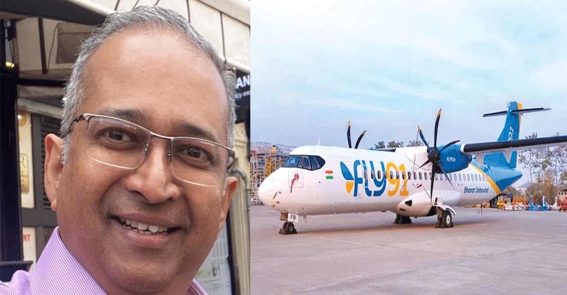 Manoj Chacko (left) and his aircraft of Fly91 airline. Photo: Special Arrangement