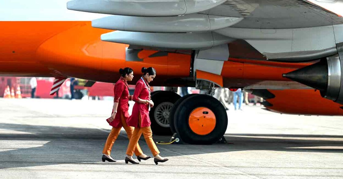 air-india-express-employees Around 20 Air India Express services that were supposed to arrive here were affected. Photo: Noah Saleem/AFP