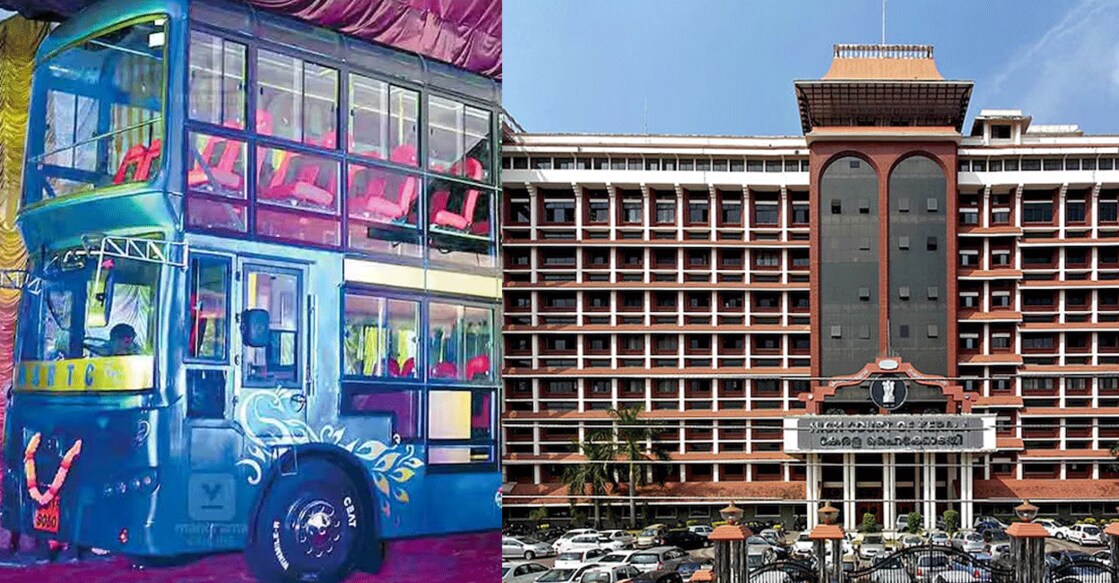 The KSRTC double-decker bus (left) and the Kerala High Court. Photo: Special Arrangement