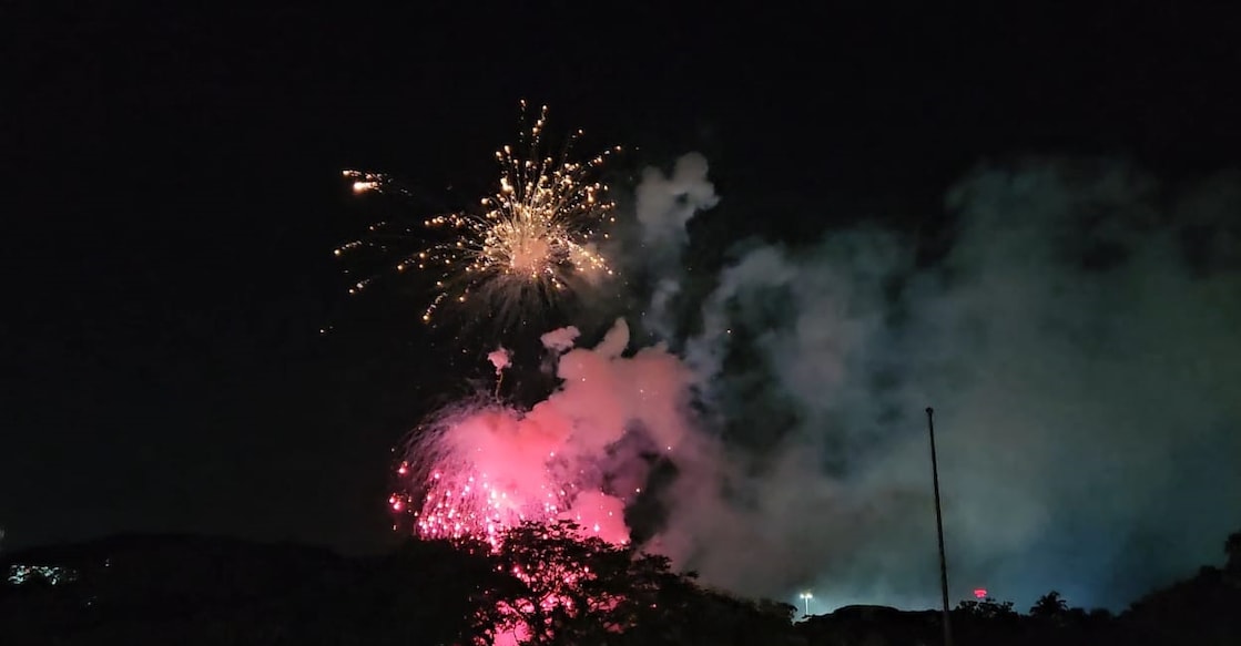 pooram sample fireworks The excitement of Thrissur Pooram soared into the skies with the sample fireworks. Photo: Special Arrangement