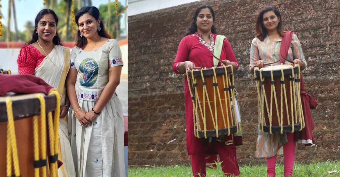 Chenda artistes Archana and Aswathy. Photo: Special Arrangement