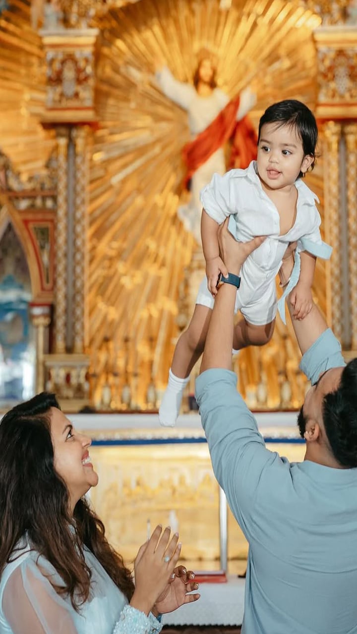 Amala Paul recently shared pictures from her son Ilai’s baptism ceremony, captioned 'Surrounded by love and peace. Celebrating Ilai's Baptism.'