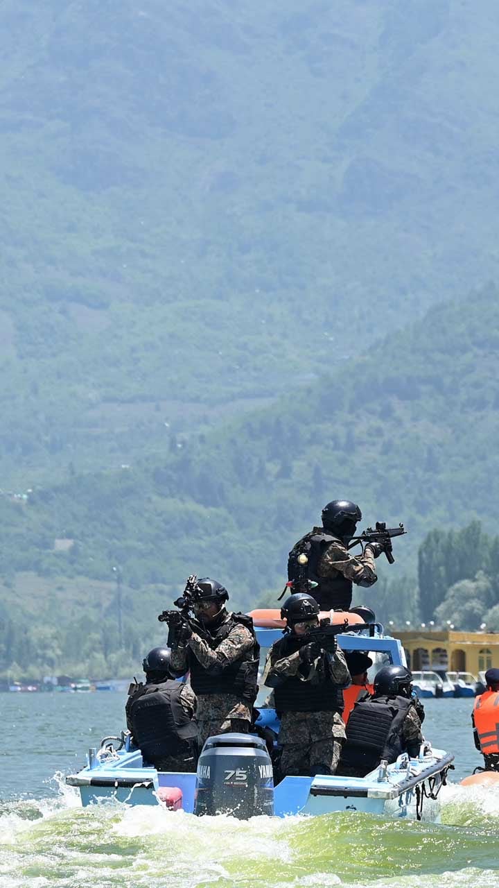 Indian paramilitary Commandos conducted a special security drill at Dal Lake ahead of the G20 tourism working group meeting in Srinagar. 