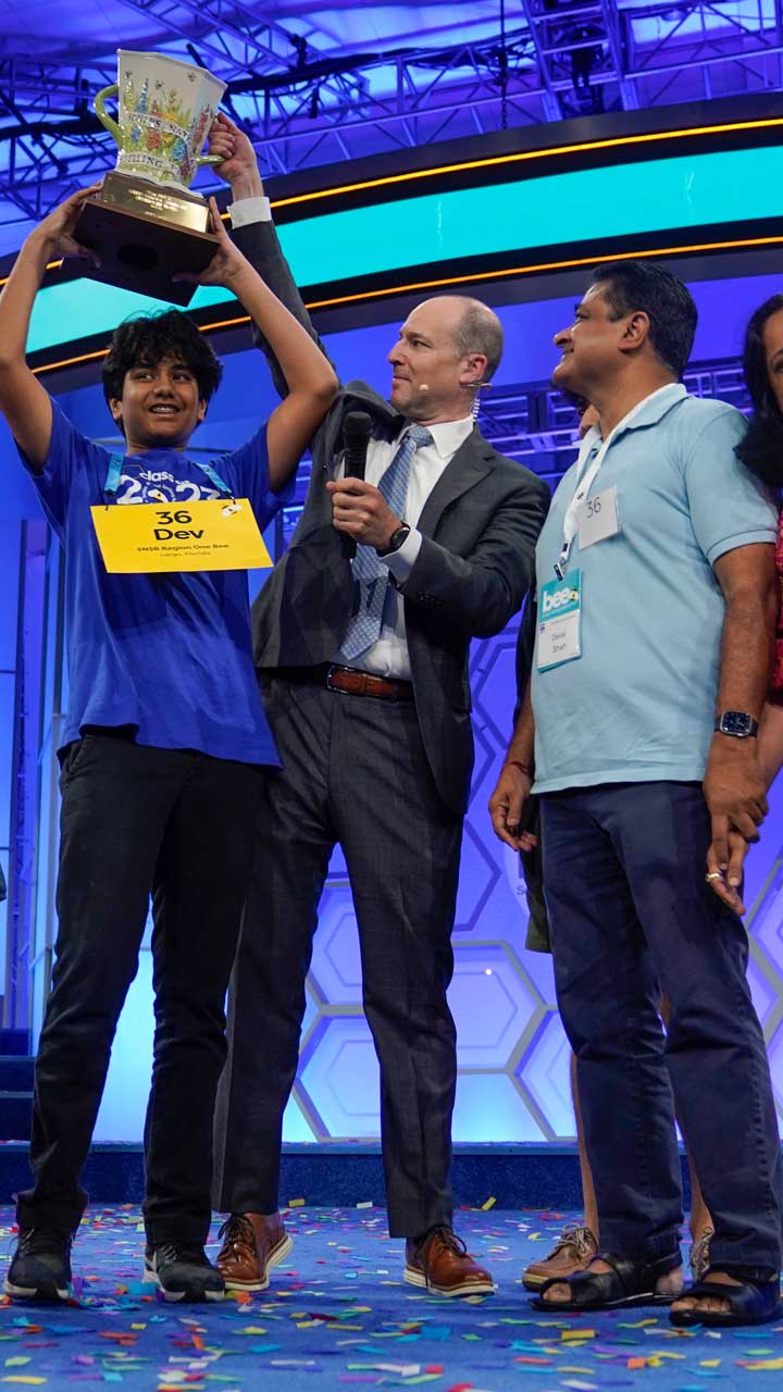 Dev Shah (14) won the prestigious 2023 Scripps National Spelling Bee. He won the 95th national bee and a prize money of USD 50,000.
