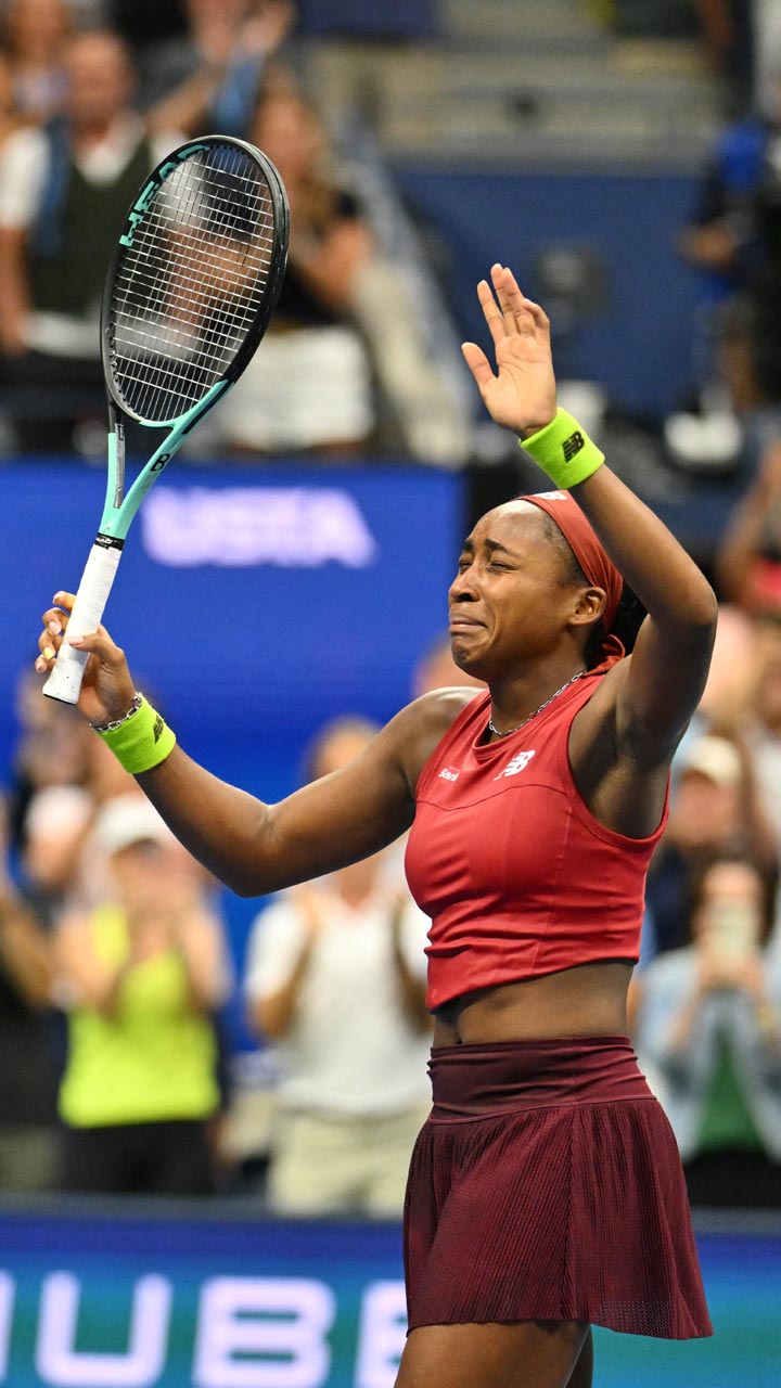 Coco Gauff  turns emotional after winning the US Open final against Aryna Sabalenka. Photo: AFP/Angela Weiss